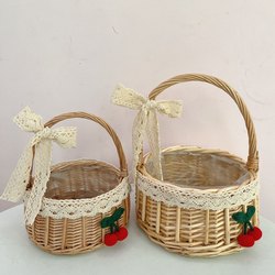 Rattan Satchel Woven Flower Basket Candy Flower Arrangement Decorative Wicker Storage Kidsren Picking Picnic Cherry Strawberry Basket