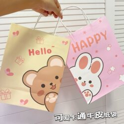 Cute Bunny and Bear Paper Bag ~ Gift Satchel Paper Bag, Dessert Clothing Packaging Bag, Thin Kraft Paper Bag