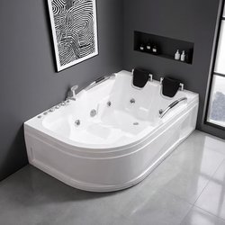Home-Use Double-Armrest Massage Bathtub, Acrylic Constant Temperature Whirlpool Bubble Bath Tub with Ozone Sterilization and Bluetooth Music