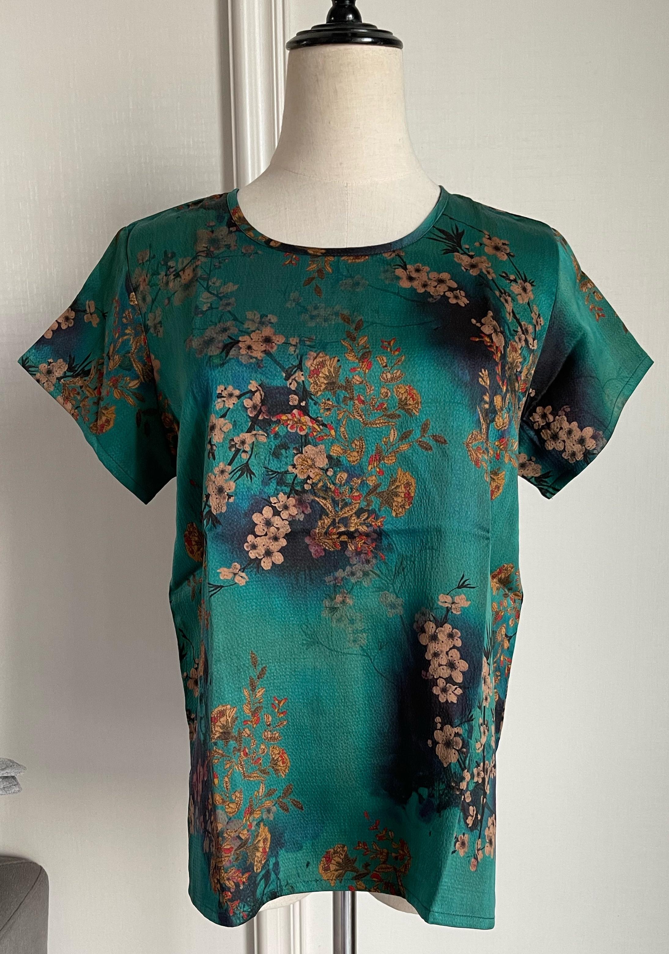 100%桑蚕丝 真丝香云纱夏季女士中老年短袖衬衫上衣 宽松大码显瘦