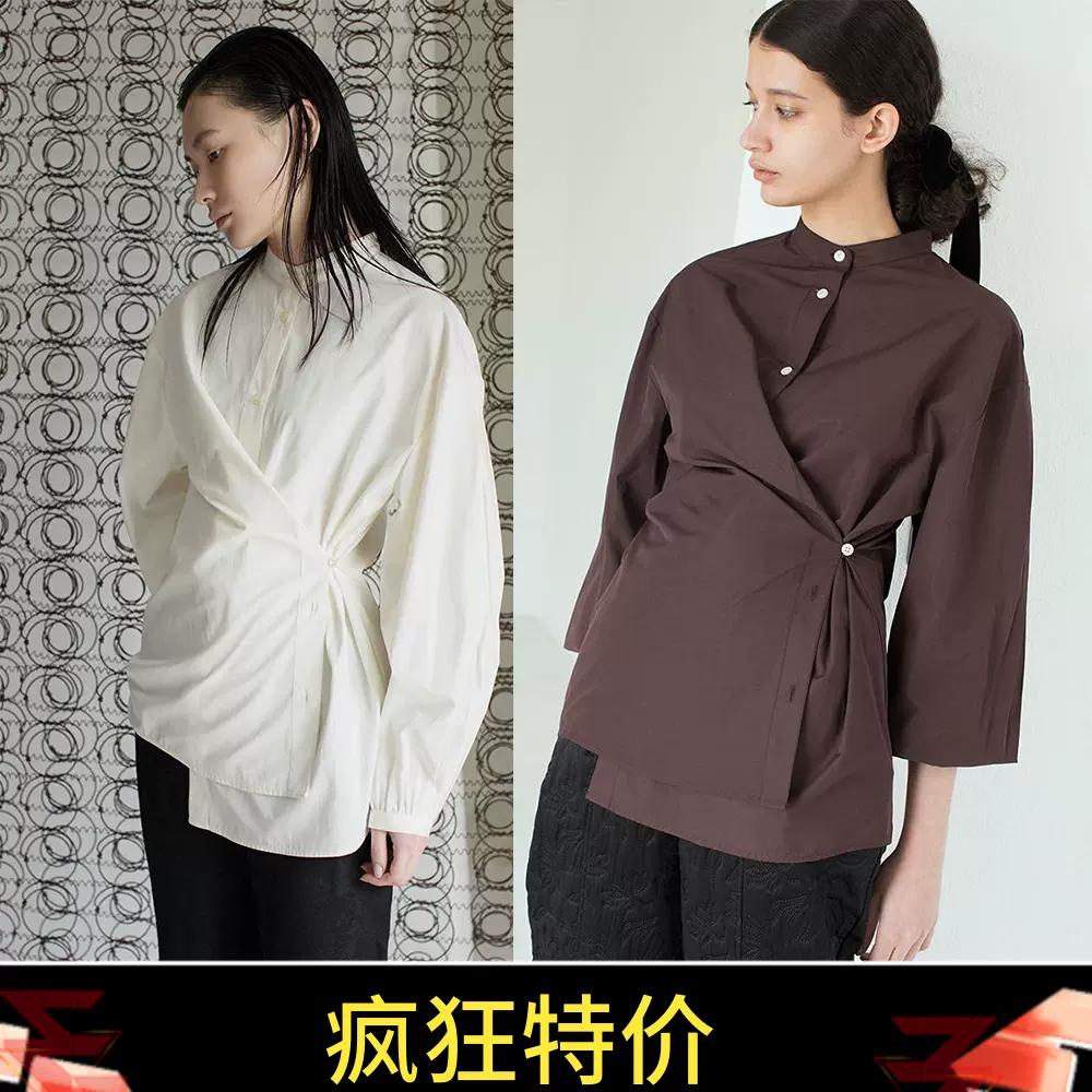 折扣日本代购LEINWANDE 21年Pleats Sleeve Nocollar百褶袖衬衫女-Taobao