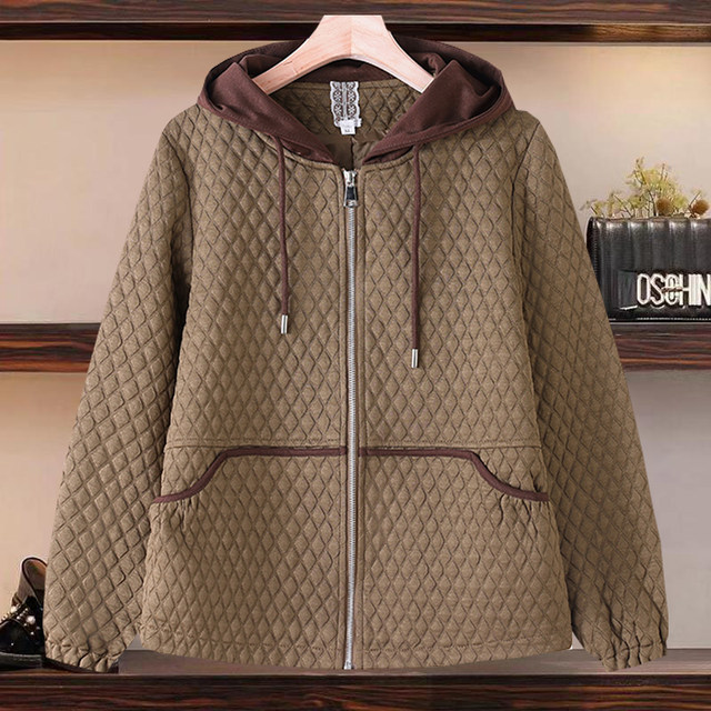 Autumn new cotton thin cotton jacket spring and autumn hooded loose short baseball uniform middle-aged and elderly mothers casual jacket