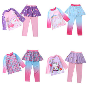 Children's swimsuit girls split swimwear unicorn rainbow mermaid long -sleeved long -sleeved swimsuit in the long -sleeved swimsuit