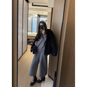 
superniniyy minimalist and tonal high-quality loose hooded sweater three-quarter pants wide-leg pants knitted suit autumn and winter