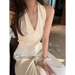 superniniyy Ruth's outfit/intelligent and gentle sister's halter neck V-neck inner wear single wear knitted vest top