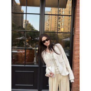 
superniniyy worsted 100% wool fine shimmering short sweater jacket single breasted knitted cardigan for women