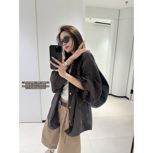 
superniniyy ebony drawstring design shirt style windbreaker jacket versatile drawstring loose top for women