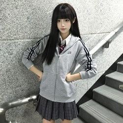 Huaqianzhu New Product Xiaoliangdao Jacket College Style Gray Zipper Top Jk Uniform Hooded Sweatshirt Jacket