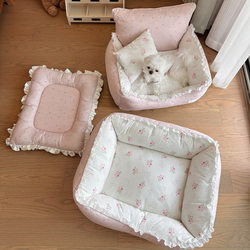 All-Cotton Dog Bed and Mat, Removable and Washable, Four-Season Pet Bed, Sofa, Princess Style, Cute Cat Bed and Dog Mat, Soft Bed for Autumn and Winter