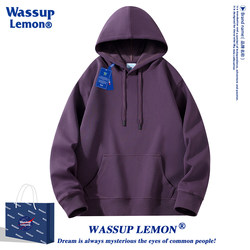 Wassup Lemon Heavyweight Hooded Sweatshirt for Men and Women, Autumn and Winter Solid Color Trendy American Style Loose Fleece-Lined Thick Jacket