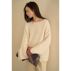 Nothingnowhere Fw23 Neck And Shoulder Elegant One-line Collar Curved Mouth Solid Color Thick Wool Sweater