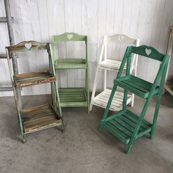 American Country-Style Vintage Solid Wood Flower Stand, Multi-Tiered Floor-Standing Multi-Layer Square Storage Shelf, Balcony Flower Stand, American Style