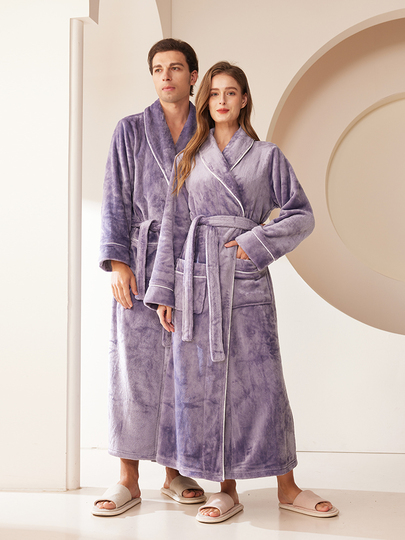 女性用冬用厚みのあるロングコーラルフリースナイトガウン、男性用 