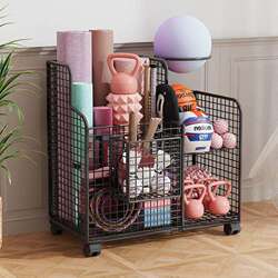 Yoga Mat Storage Basket, Home Fitness Equipment Storage Rack with Wheels, Basketball and Badminton Gap Storage Shelf
