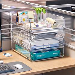Japanese Transparent File Storage Rack Desktop Organizer Student Office Book 4-Paper Storage Box Acrylic Organizer