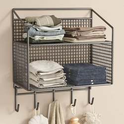 Bathroom Shelf, Towel Rack, No-Drill Wall-Mounted Storage Basket for Makeup Room, Toilet Towel Rack, Clothes Organizer