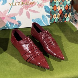 
Physical counter withdrawal designer brand waxed cowhide pointed-toe single shoes for women one-legged genuine leather shoes 0964