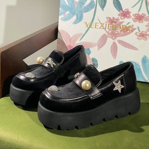 
Physical counter withdrawal brand pearl rhinestone loafers women's slip-on versatile thick-soled women's shoes 6869