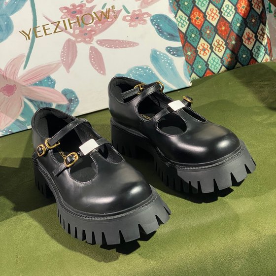 
Physical counter removal designer brand cowhide Mary Jane women's shoes double buckle small leather shoes heightening single shoes 1465
