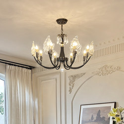 French-Style Light Luxury Retro All-Copper Living Room Chandelier Bedroom Dining Room Candle Crystal Lamp Mid-Century American Duplex Staircase Lamp