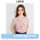 Lecho Sweet Style Short Sleeve Knitted Sweater in Autumn New Small Lapel Full Version Jacquard Pullover Cute Top
