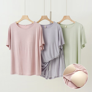
Single piece, women's padded short-sleeved bra-free, thin, soft and highly elastic home shorts and pajamas, summer style