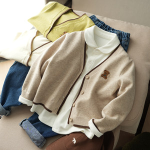 
Class A children's embroidered bear cardigan knitted jacket for boys and girls sweaters for 25 years spring and autumn style