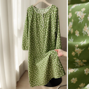 
Pastoral style Women's round neck double-layer gauze pure cotton long-sleeved home skirt Thin cotton dress Spring and summer