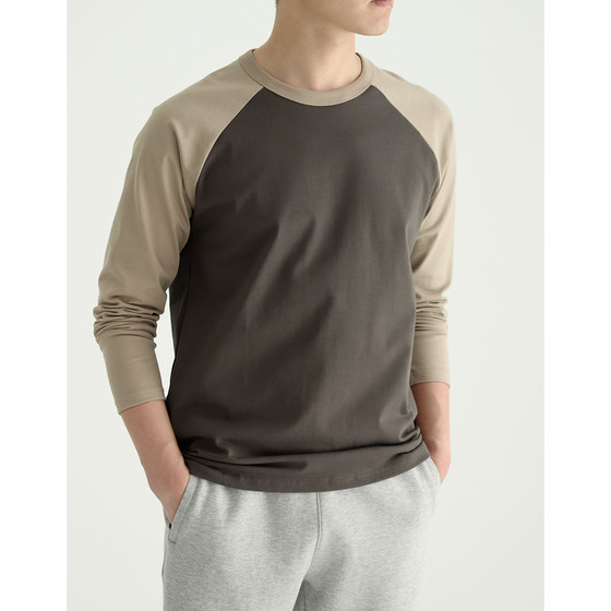 Double yarn combed pure cotton men's raboscoon sleeve long T-shirt basic round neck full cotton long sleeve base shirt spring and autumn style