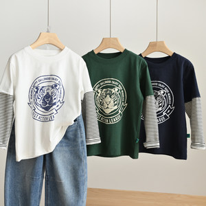 
Category A 170 children's long-sleeved T-shirt boys round neck fake two pieces bottoming shirt spring and autumn children's clothing
