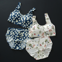 One-piece Shot Women's Seamless Floral Underwear Set Quick-drying Nylon Bra Bra Triangular Mid-waist Underwear