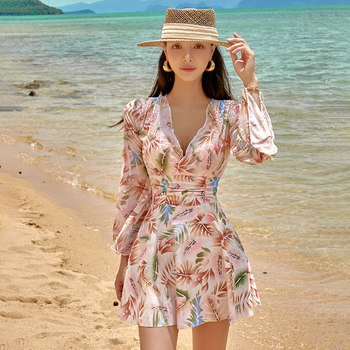 Sanqi printed slightly fat one-piece swimsuit