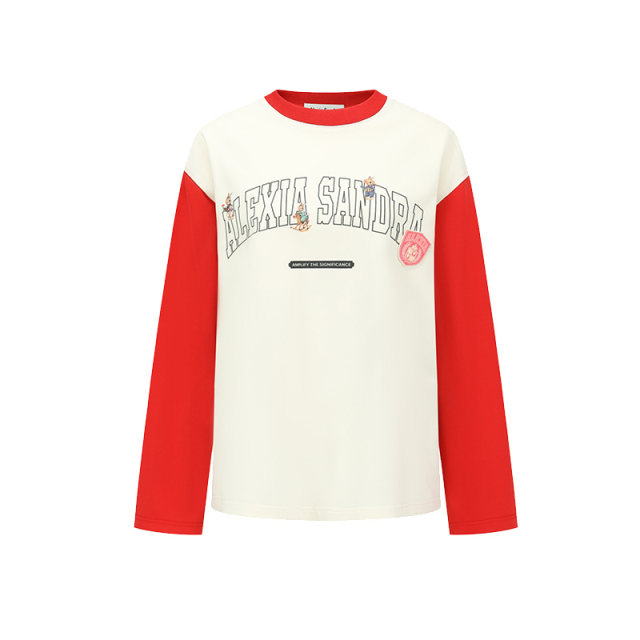 Alexia Sandra Dong Xuan same rabbit badge embellished LOGO rag-shoulder long-sleeved T-shirt 301261