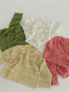 
Korean fletta pure handmade three-dimensional flower hollow knitted cardigan women's French gentle sweater jacket