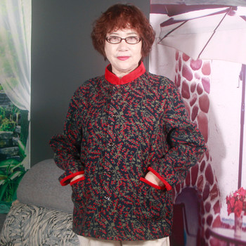 
Fat mother's autumn and winter cotton jacket with velvet loose floral cotton jacket
