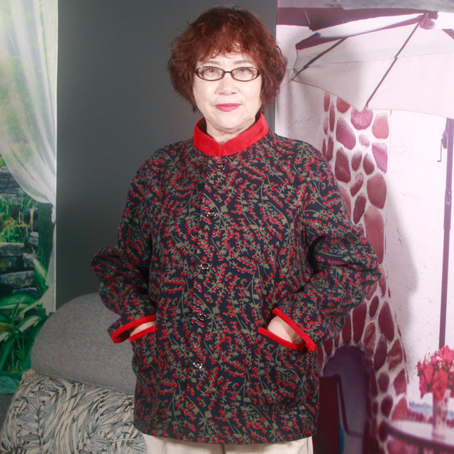 Middle -aged and elderly autumn and winter cotton jacket plus fat size fat mother installed 60 -year -old 70 grandma with thin velvet loose color cotton jacket