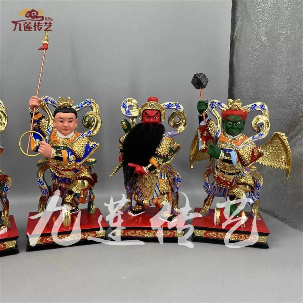 手工香樟木线雕沈万三神像九莲木雕供奉摆件48cm福建泉州惠安木雕