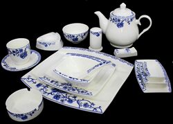 Blue and white porcelain ceramic table setting hotel tableware dishes spoons