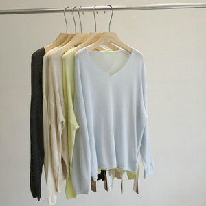 
Soft misty wind! Korean style V-neck loose sweater for women, gentle temperament and versatile pullover blouse spring 2026
