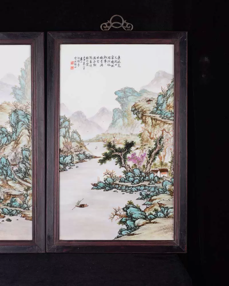 中国古美術　磁器板　瓷板画 民国　珠山八友　汪野亭　粉彩 中国古美術磁器板瓷板画 民国珠山八友汪野亭粉彩