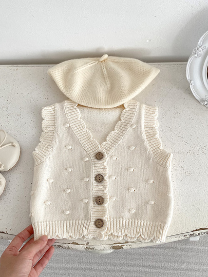 Gilet Cardigan Bébé De Feuilles - Tricot Souple Coton - Manches Longues Automne Hiver