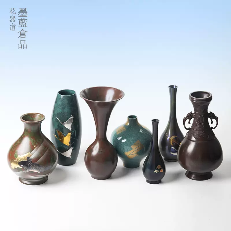 日本進口高岡銅器花器日式全新現貨銅瓶花瓶花道禪意插花器皿擺件-Taobao