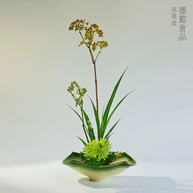 日本进口陶瓷池坊大花盘日式简约手作船型花盆花器器皿桌面摆件-Taobao