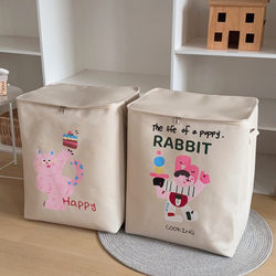 Korean-Style Bear Canvas Storage Box with Lid and Zipper, Fabric Toy Organizer, Large Capacity Quilt Moving Bag