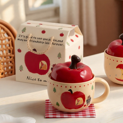 Apple High-Quality Mug with Lid, Ceramic Household Water Cup, Women's Day Birthday Gift, Souvenir Gift