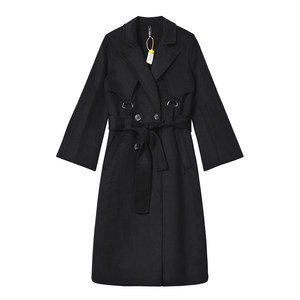Double -breasted suits and collar two -sided medium -long mid -long pure wool sheep noodle coat
