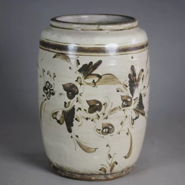 金元時期磁州窯黑釉剔花弦紋四系罐老窯瓷老瓷器藝術品酒罈子古董