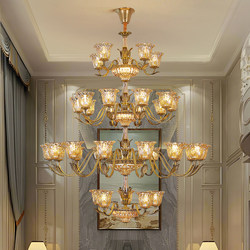 All-Copper American-Style Vintage Living Room Chandelier, High-End New Model, Modern Minimalist Duplex Floor-To-Ceiling Villa Mezzanine Home Lighting