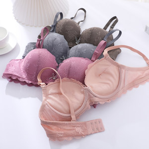 
Small breast thickened and gathered lace bra cotton cup sweat-absorbent and breathable soft support adjustable girl underwear anti-sagging bra