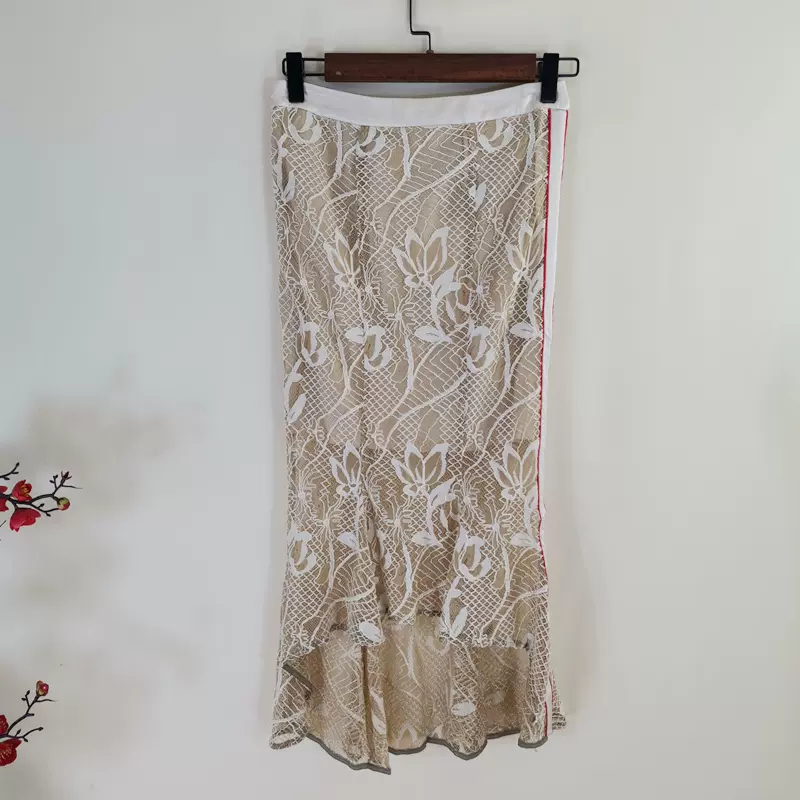 4047C 抖音同款女装商场撤柜花色蕾丝网纱高腰半身裙包臀裙显瘦-Taobao